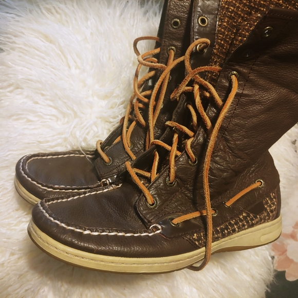 Sperry brown leather lace up tall boot sz 8 - Picture 8 of 16